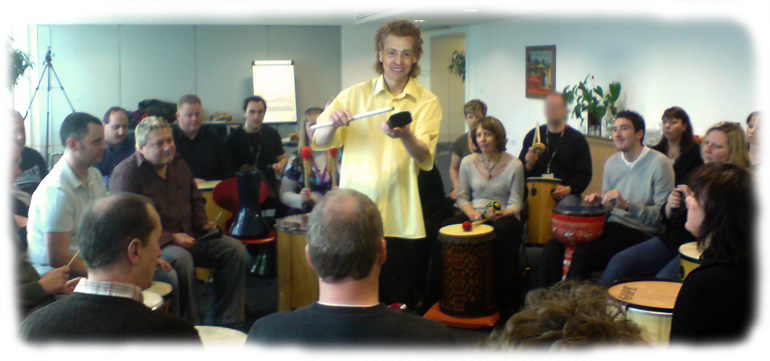 Team building conference energiser drum circle or drumming workshop activity in Leeds.